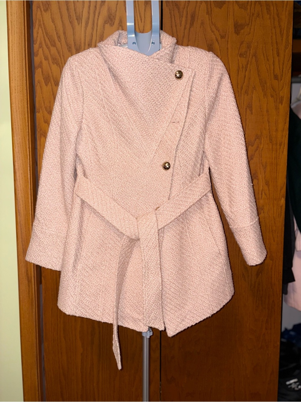 Jessica Simpson Asymmetrical Belted Wrap Coat Blush Pink M